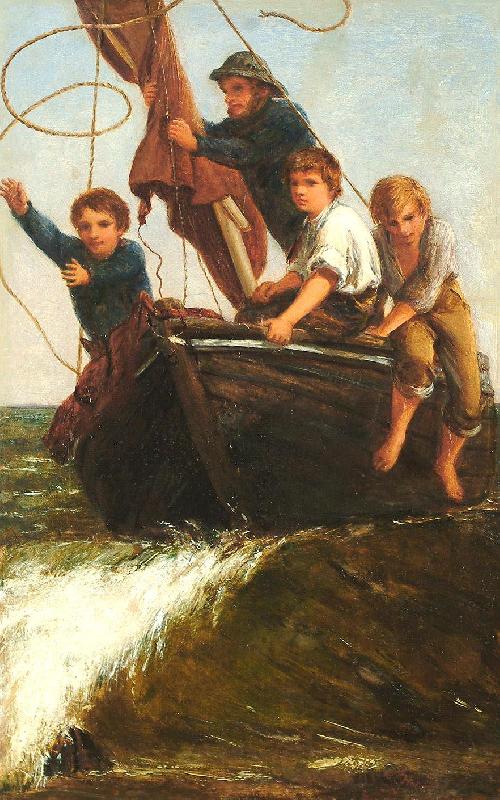 James Charles Bringing the boat ashore Spain oil painting art